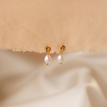 Dainty Knot Pearl Earrings