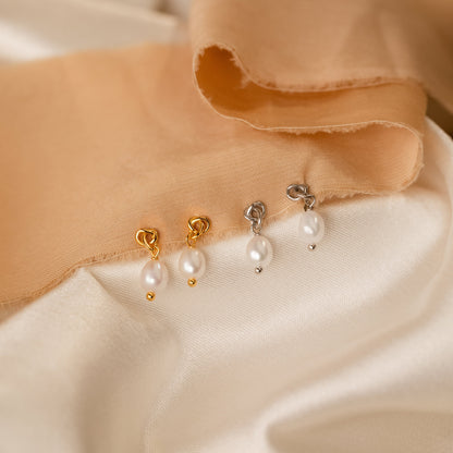 Dainty Knot Pearl Earrings