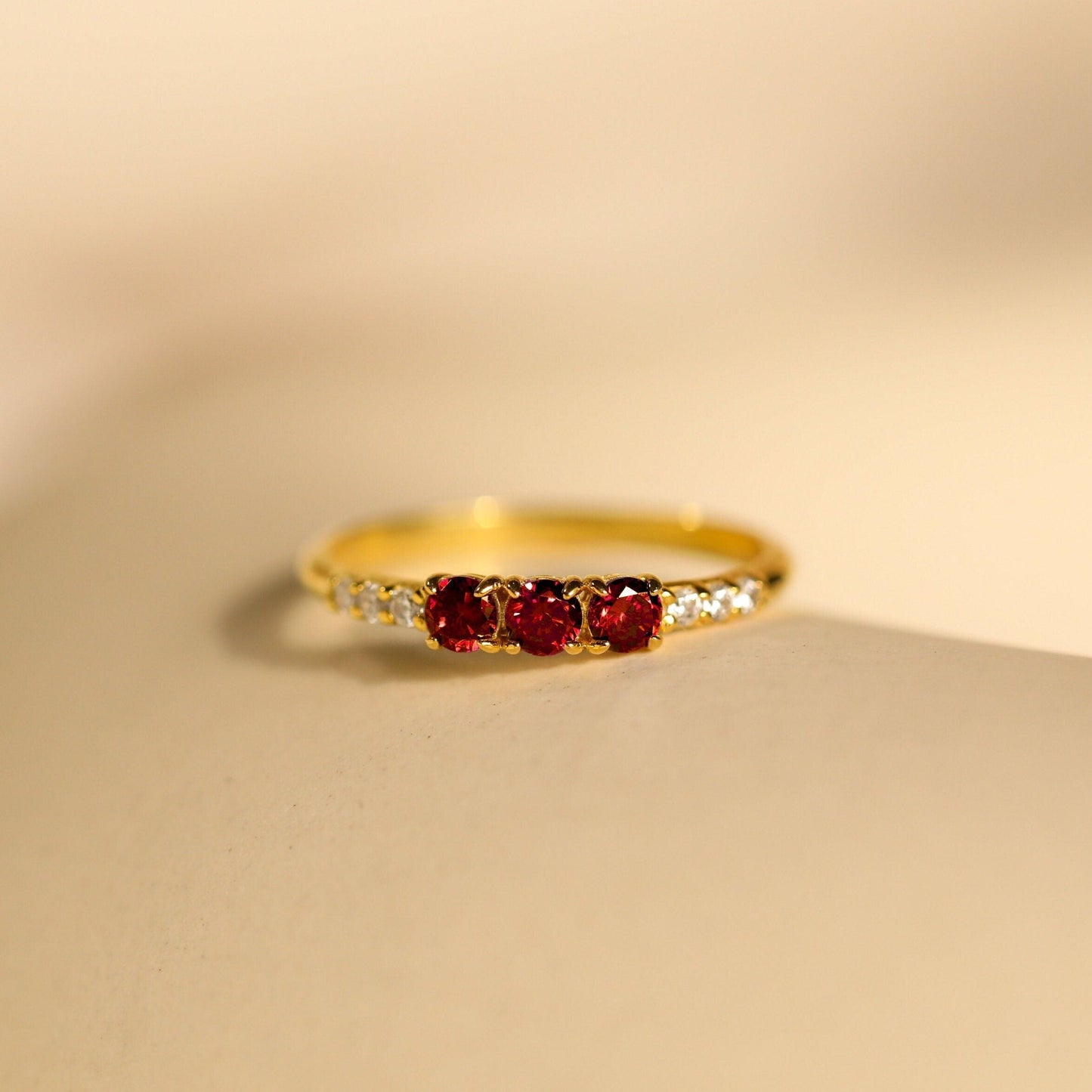 Pave Triple Birthstone Ring