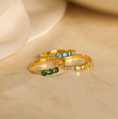 Pave Triple Birthstone Ring