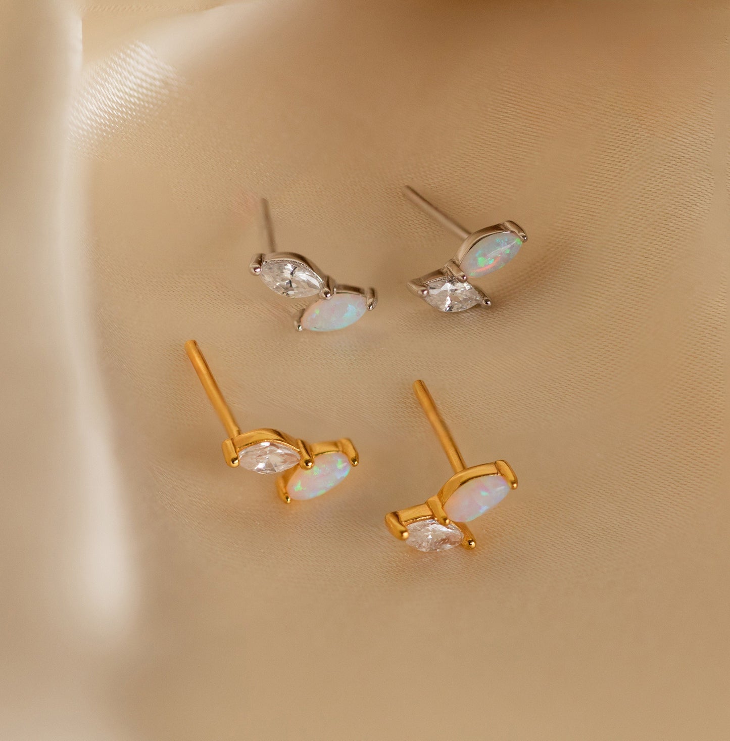 Opal & Diamond Marquise Studs