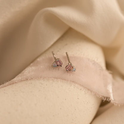 Pink Baguette Opal Studs