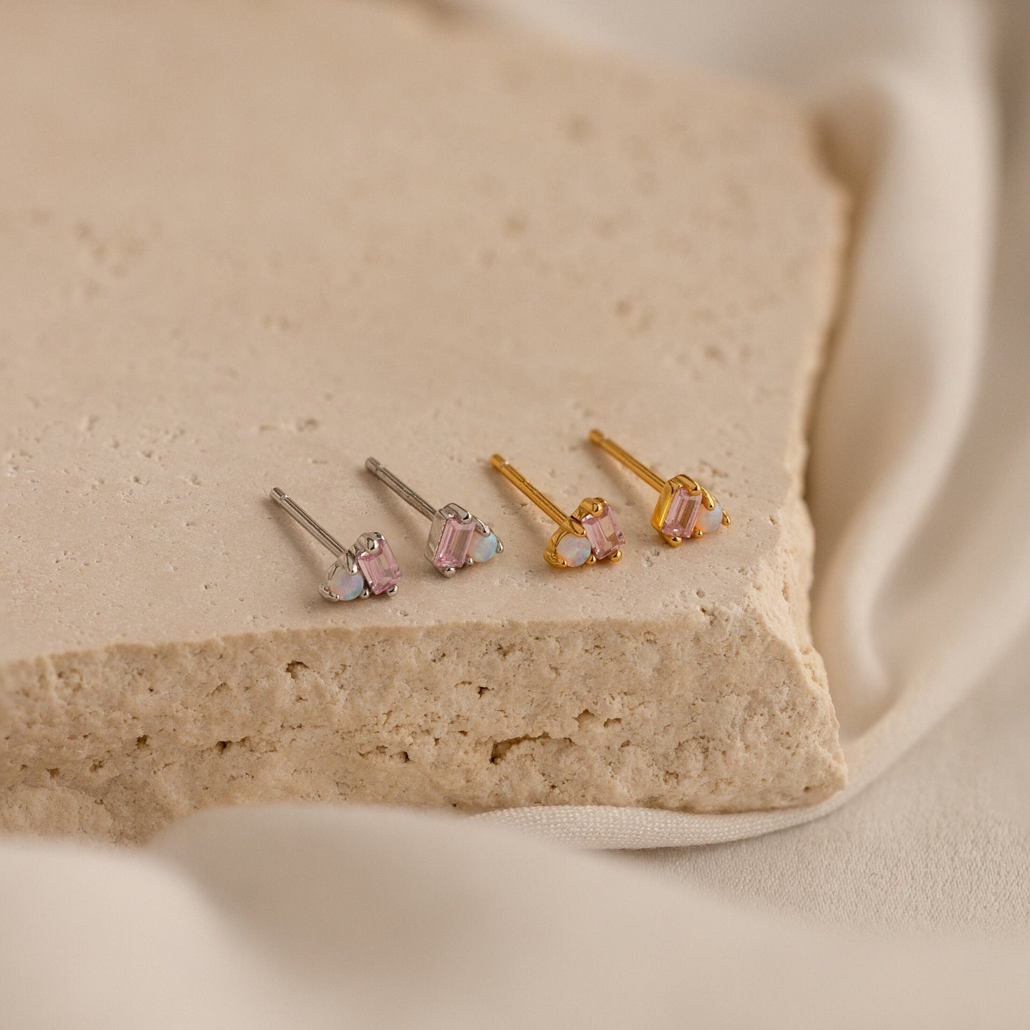 Pink Baguette Opal Studs