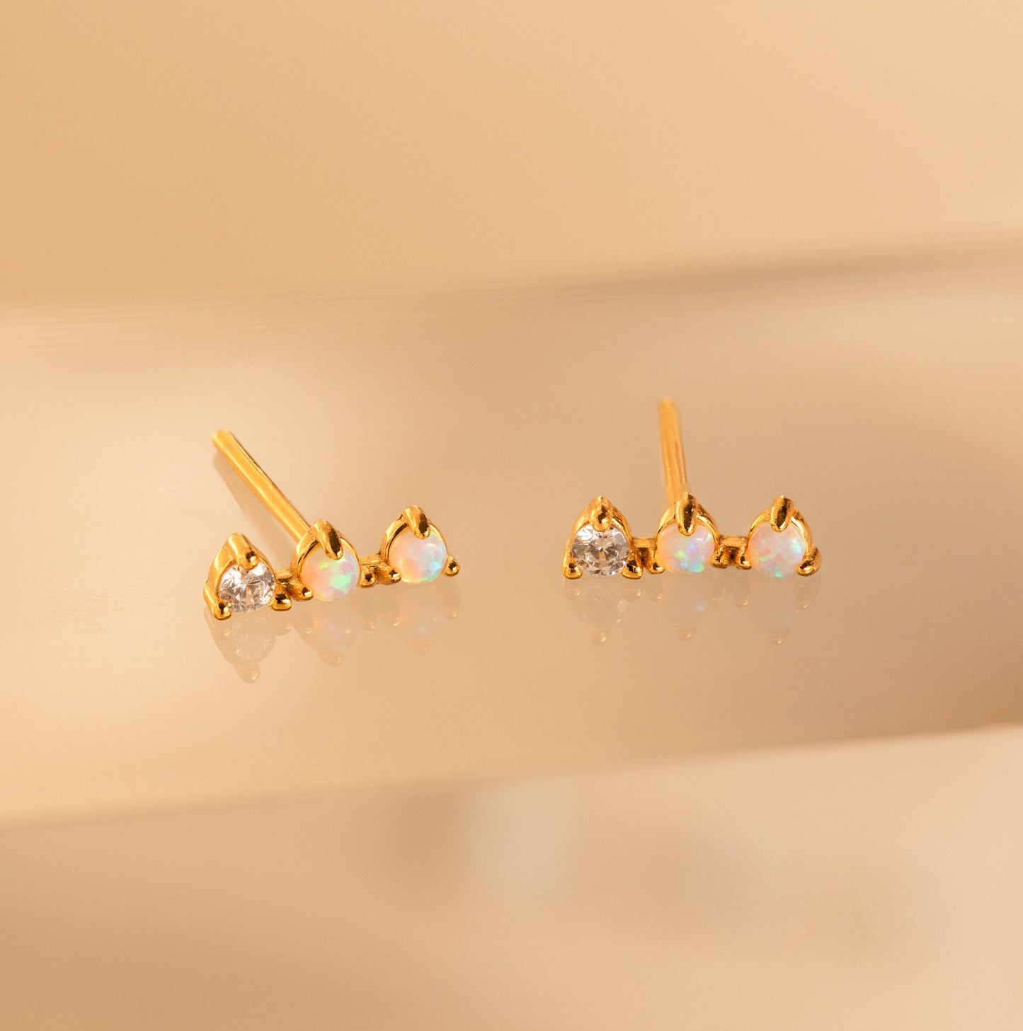 Opal Diamond Bar Studs