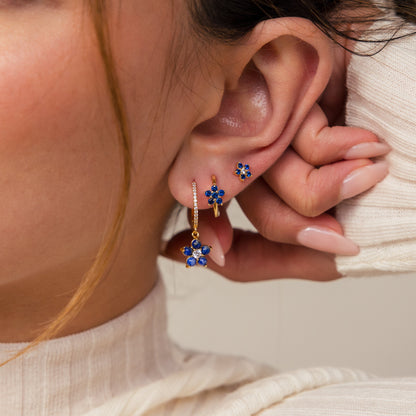 Sapphire Flower Earrings Set - Silver