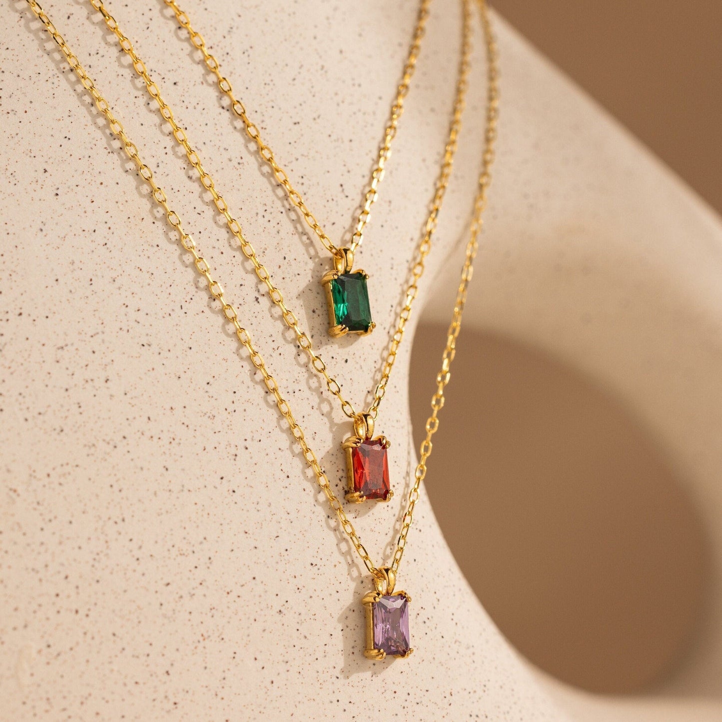 Emerald Cut Birthstone Necklace