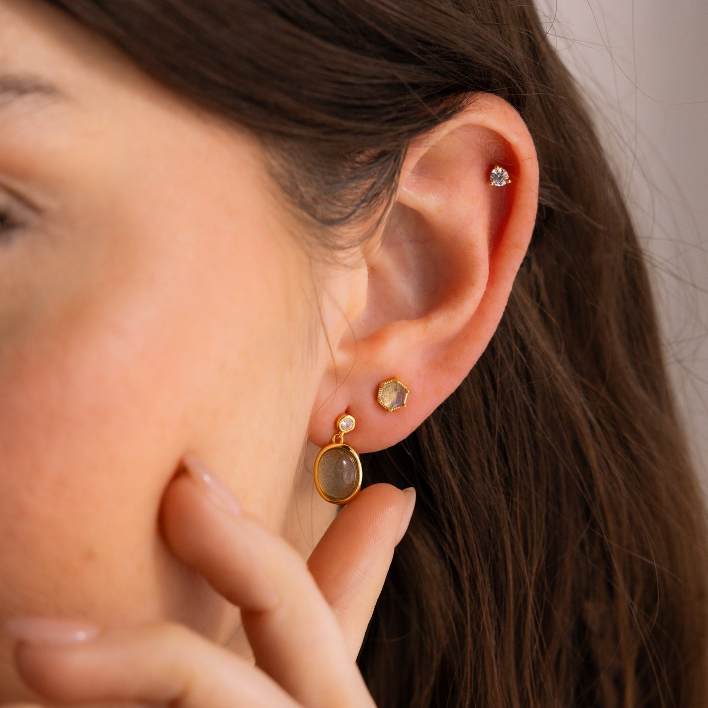 Labradorite Hexagon Studs