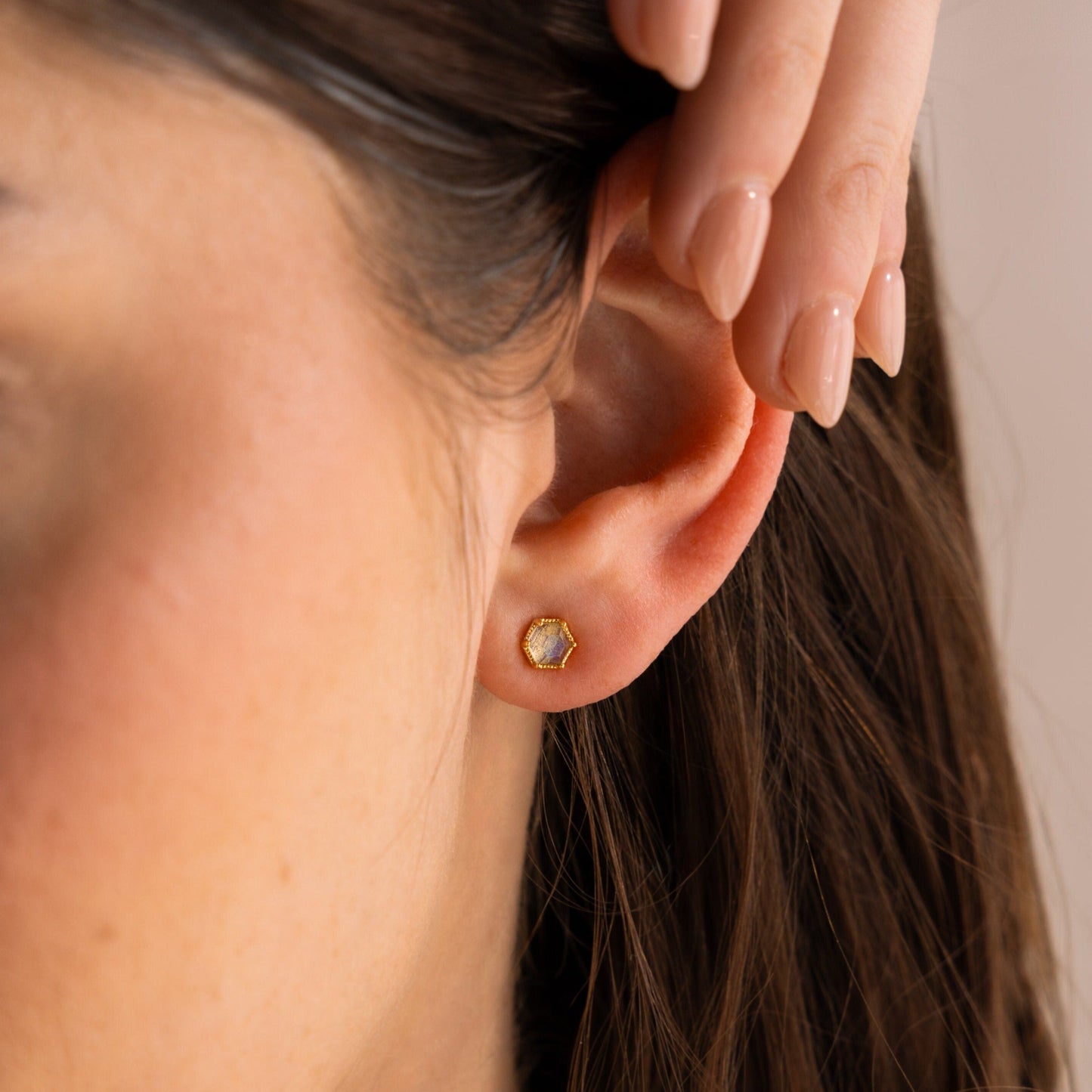 Labradorite Hexagon Studs