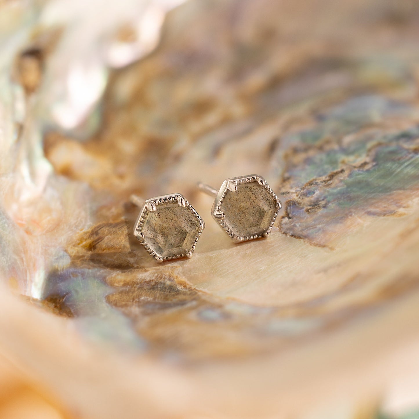 Labradorite Hexagon Studs