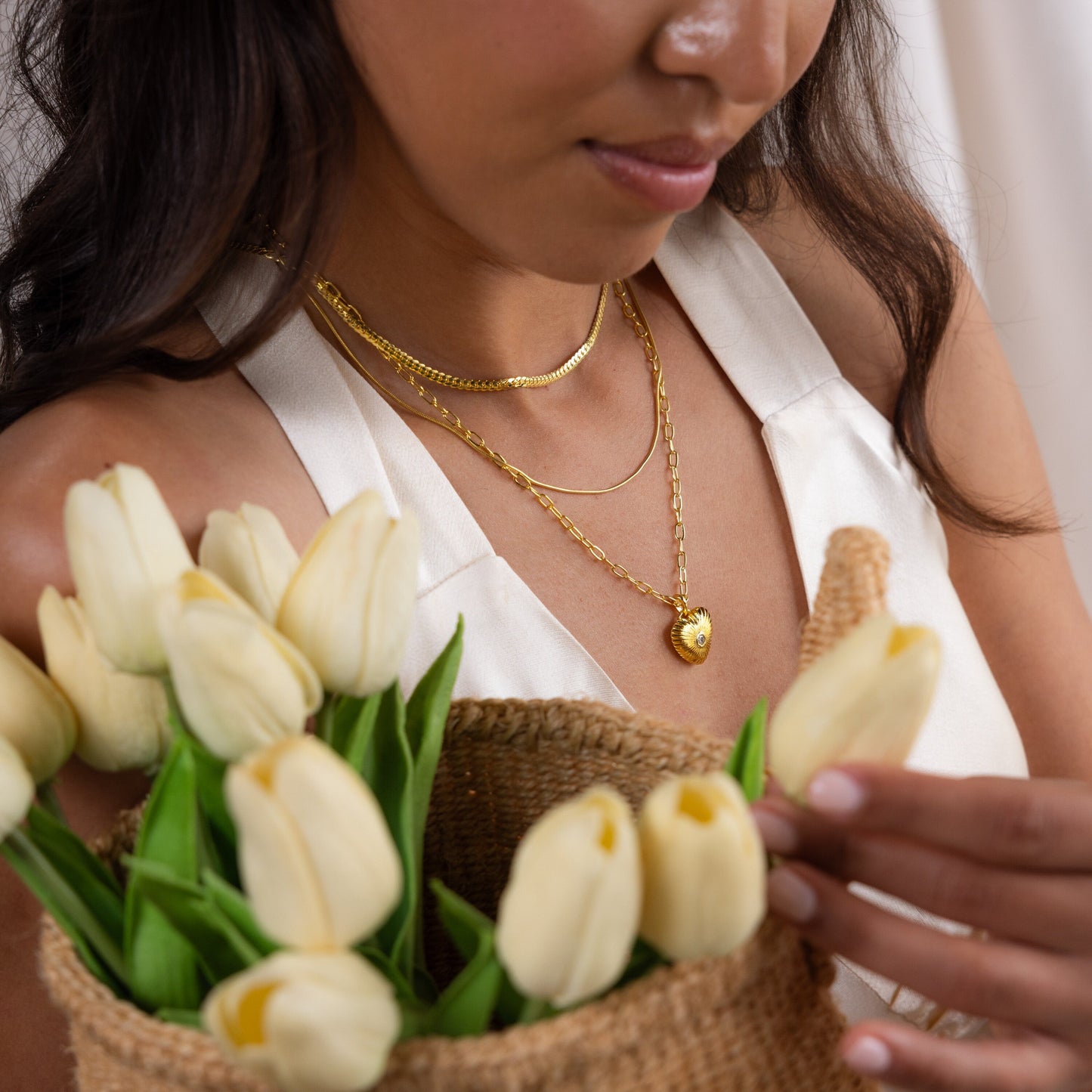 Diamond Ribbed Heart Necklace