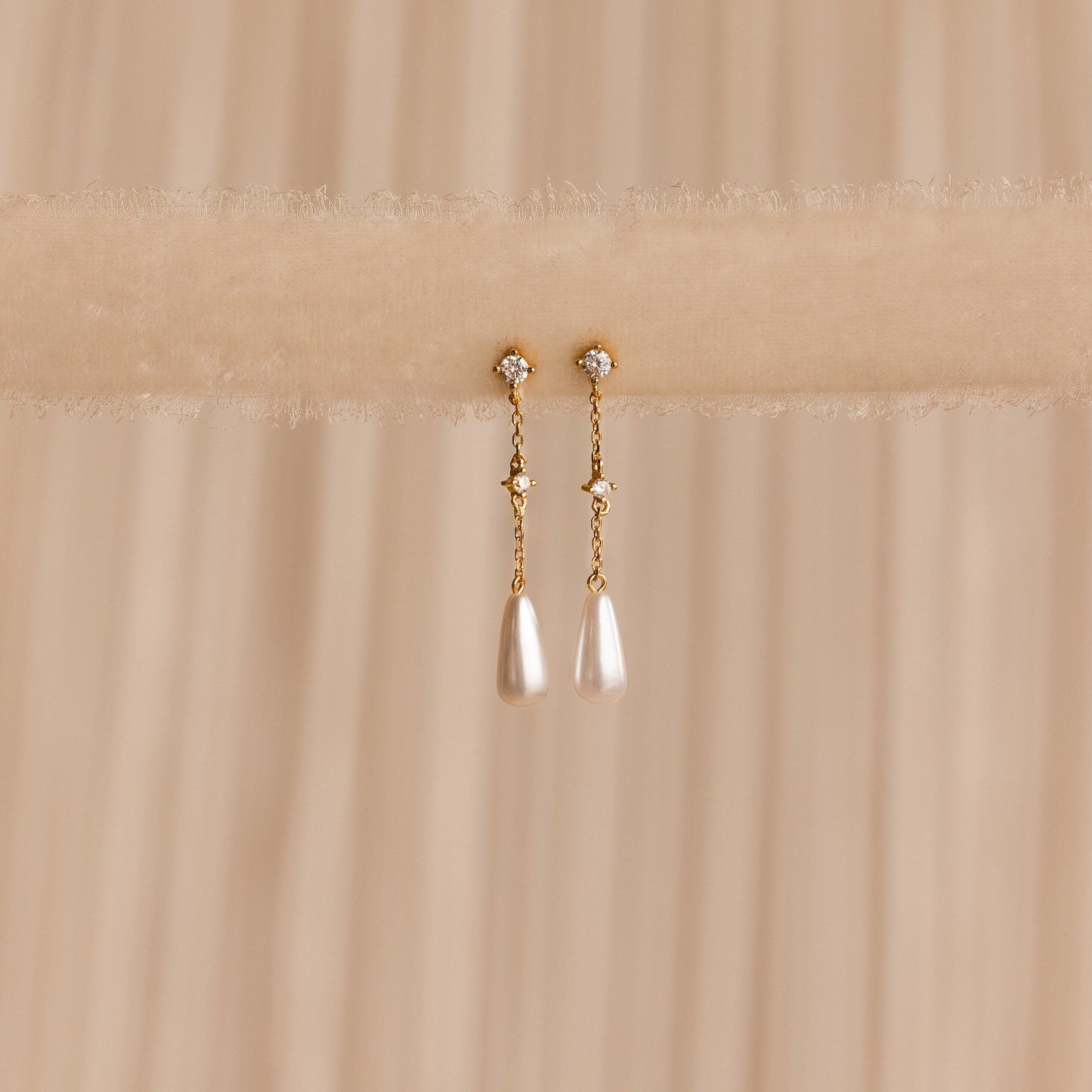 Diamond Pearl Chain Earrings