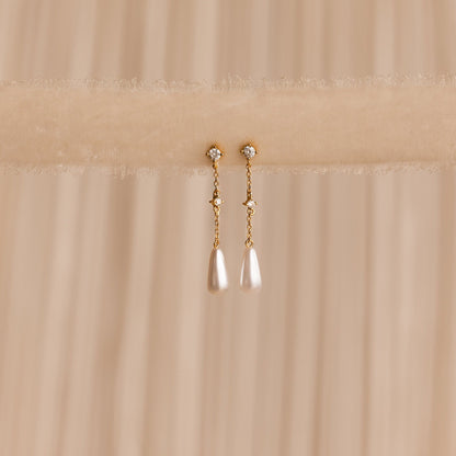 Diamond Pearl Chain Earrings