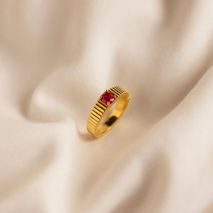 Ribbed Birthstone Signet Ring