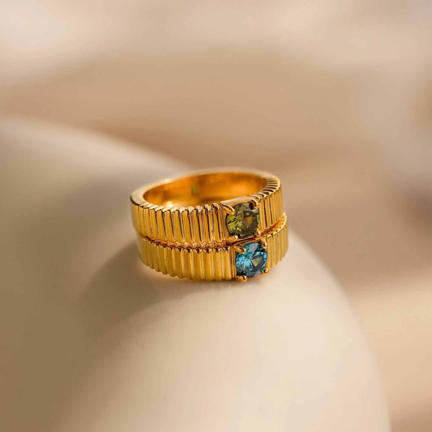 Ribbed Birthstone Signet Ring