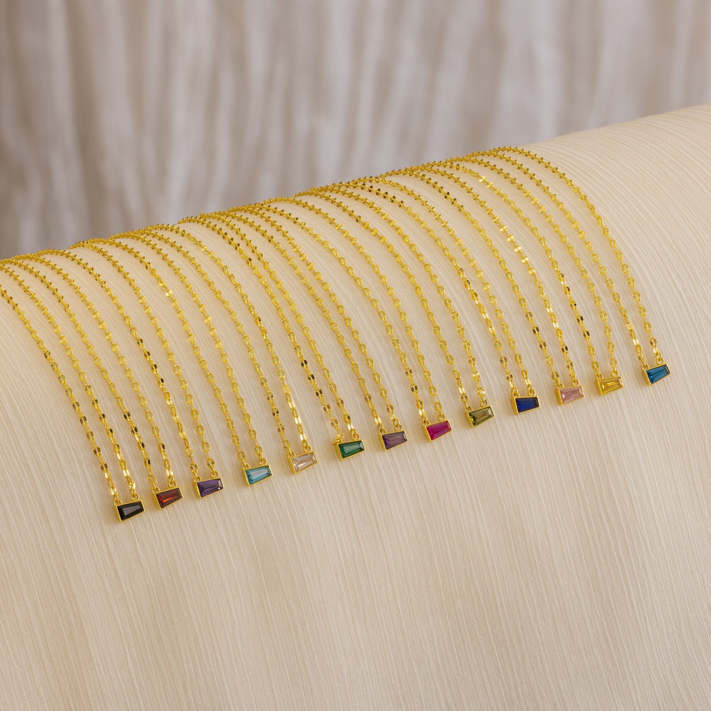 Tapered Baguette Birthstone Necklace