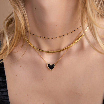 Pave Onyx Puff Heart Necklace