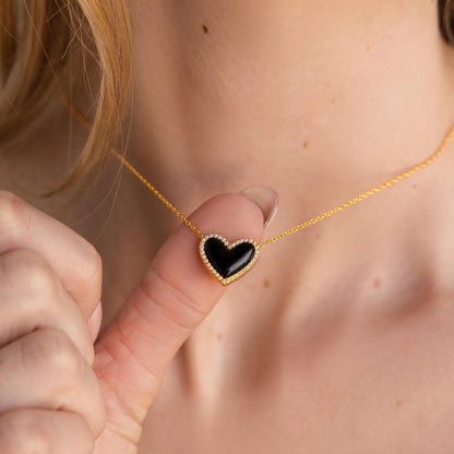 Pave Onyx Puff Heart Necklace