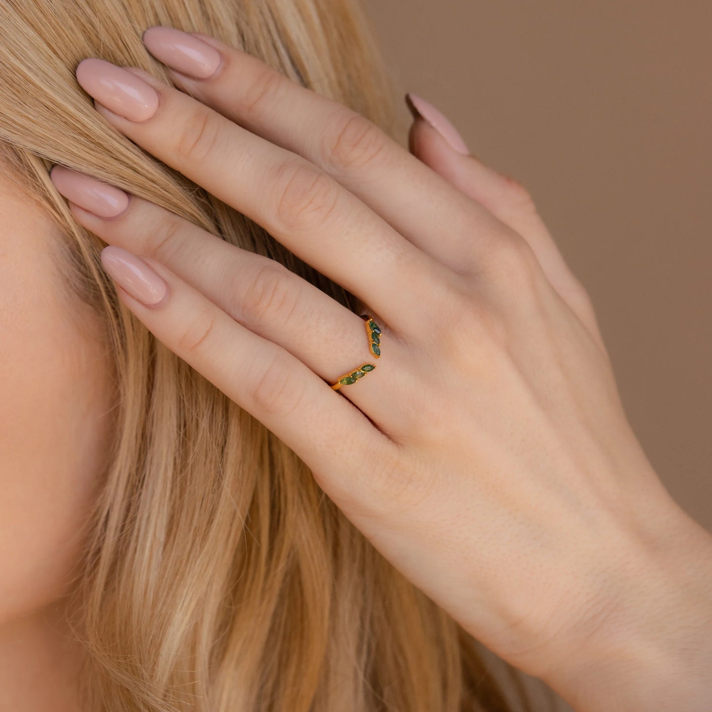 Open Moss Agate Chevron Ring