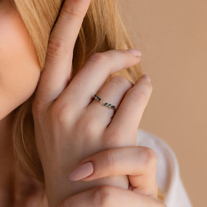 Open Moss Agate Chevron Ring