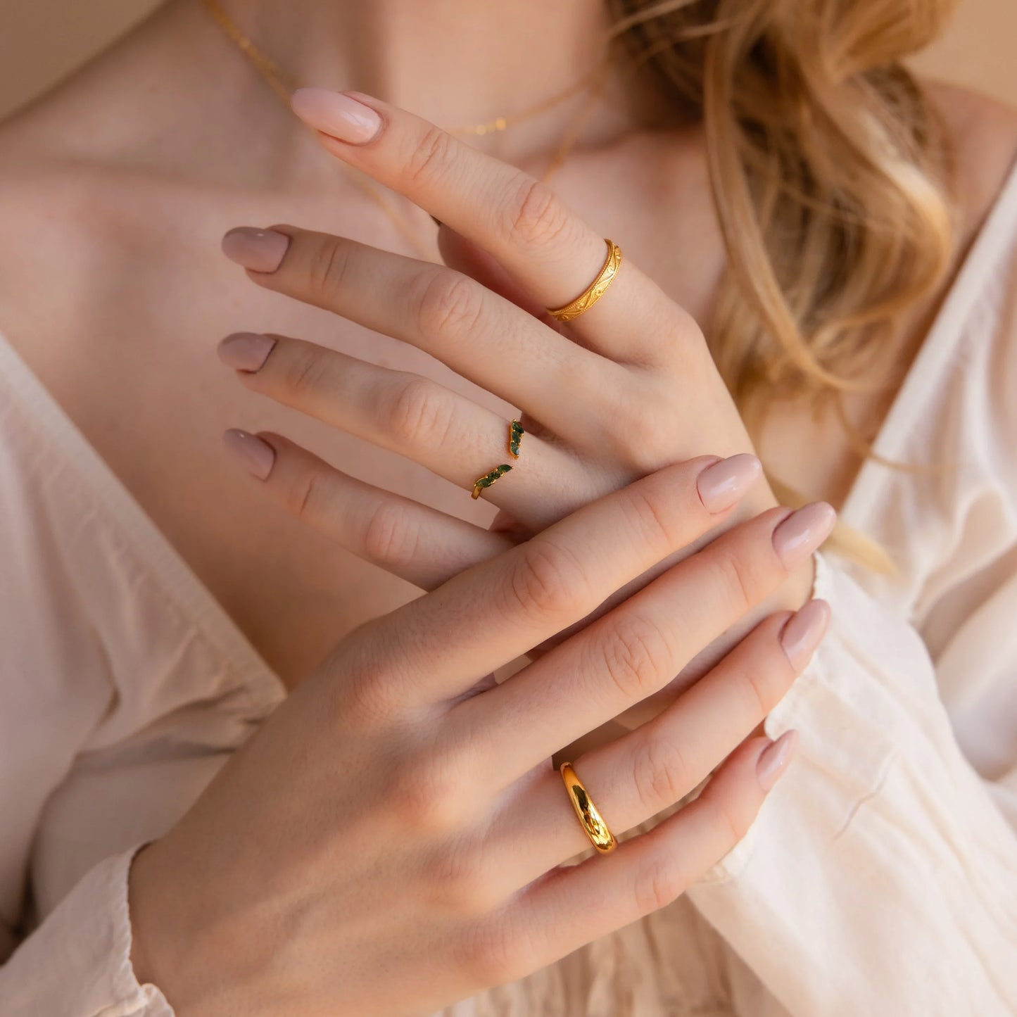 Open Moss Agate Chevron Ring