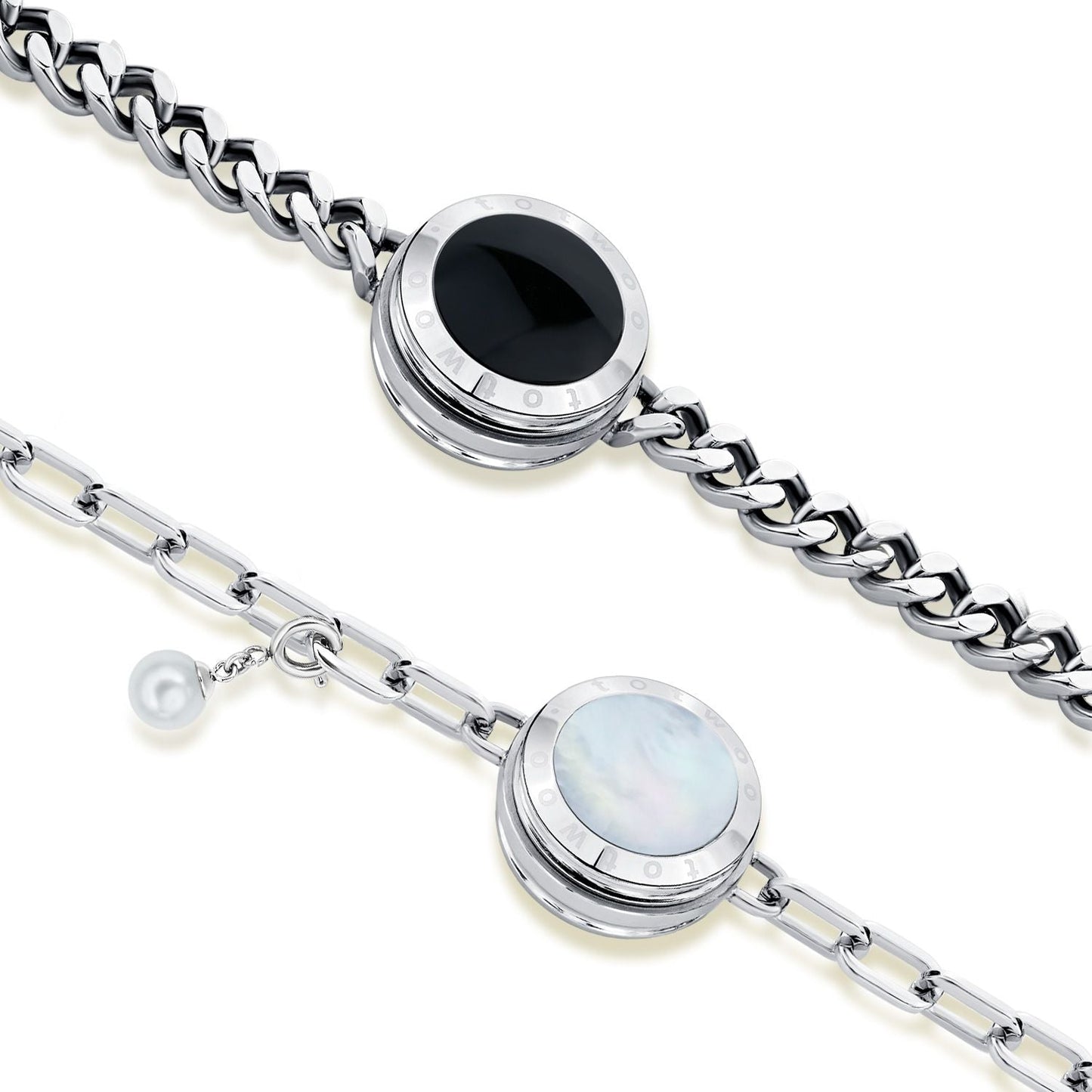 Soulmate 2.0 Touch Bracelets(Silver Cuban Chain+Silver Figaro Chain)