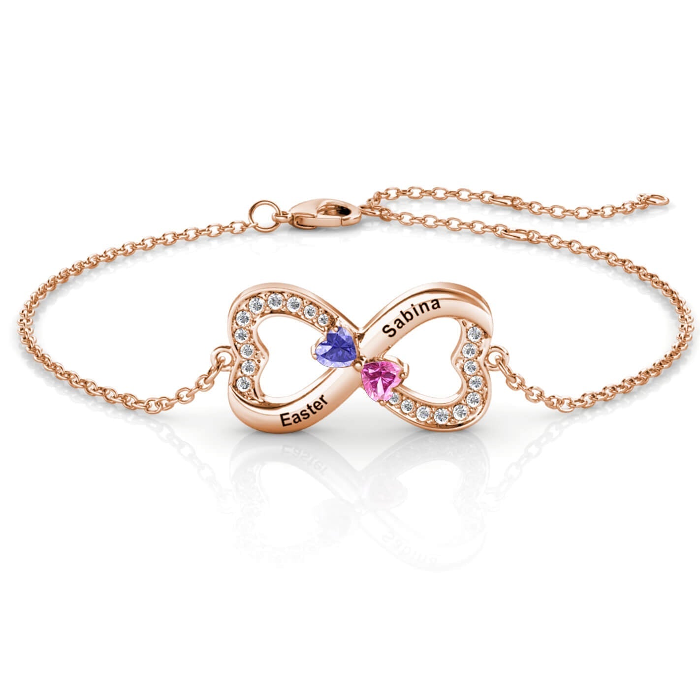 Infinity Bracelet with Engraving - 2 Birthstone