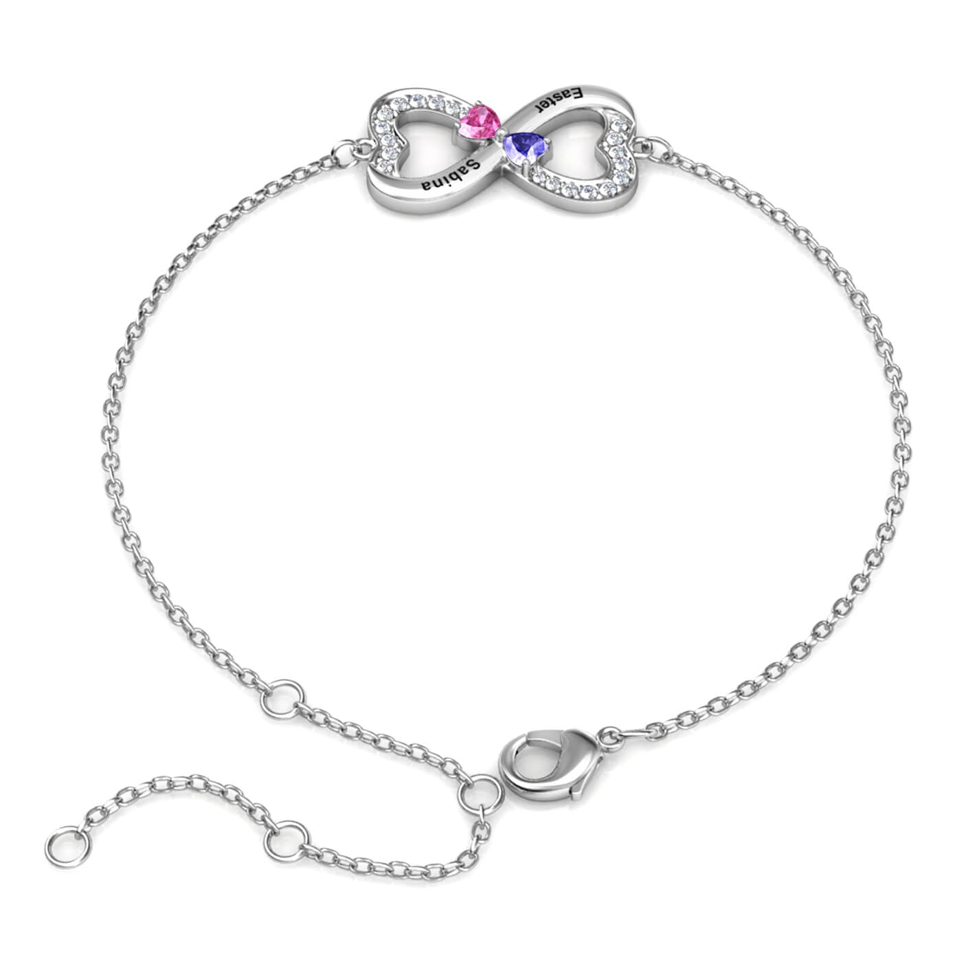 Infinity Bracelet with Engraving - 2 Birthstone