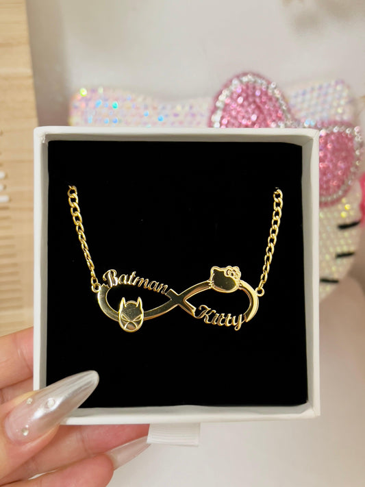 Infinity Kitty And Batman Couple Necklace