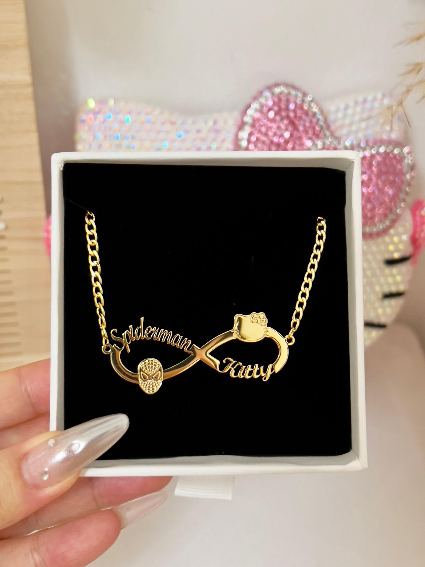 Infinity Kitty And Spiderman Couple Necklace