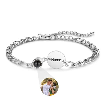 Initial and Name Disc Personalized Projection Photo Bracelet with Picture Inside