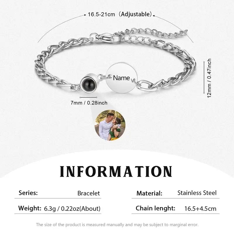 Initial and Name Disc Personalized Projection Photo Bracelet with Picture Inside