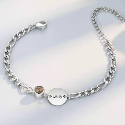 Initial and Name Disc Personalized Projection Photo Bracelet with Picture Inside