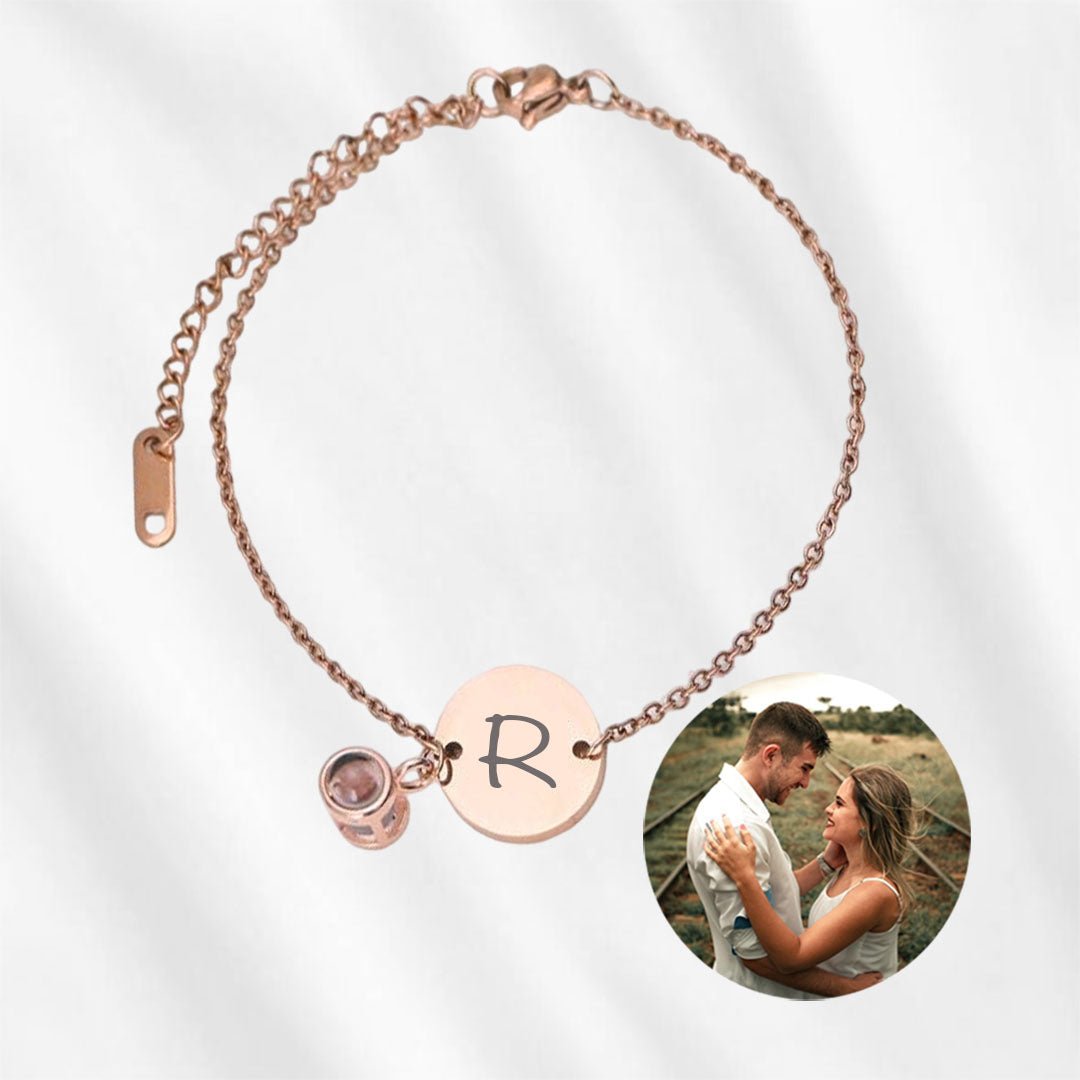 Bracelet with Picture inside Initial Disc Bracelet with Projection