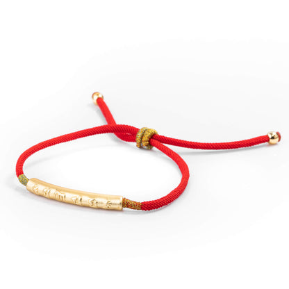 Tibetan Red/Gold String Bracelet - Buddhist Lucky Charm