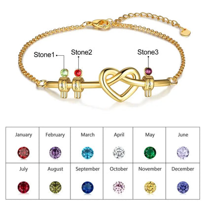 Knotted Heart Engraved Name Custom Birthstone Bracelet