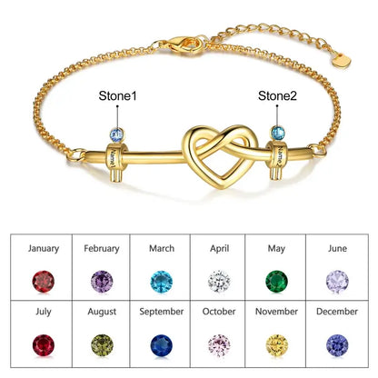 Knotted Heart Engraved Name Custom Birthstone Bracelet