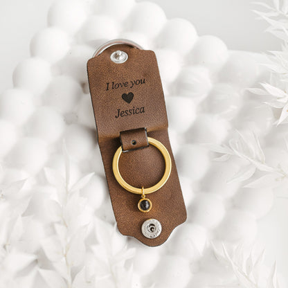 Leather case projection keychain