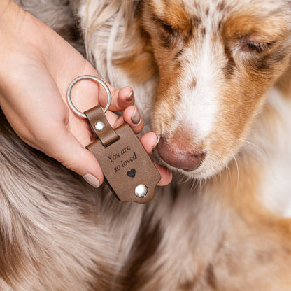 Leather pet photo keychain