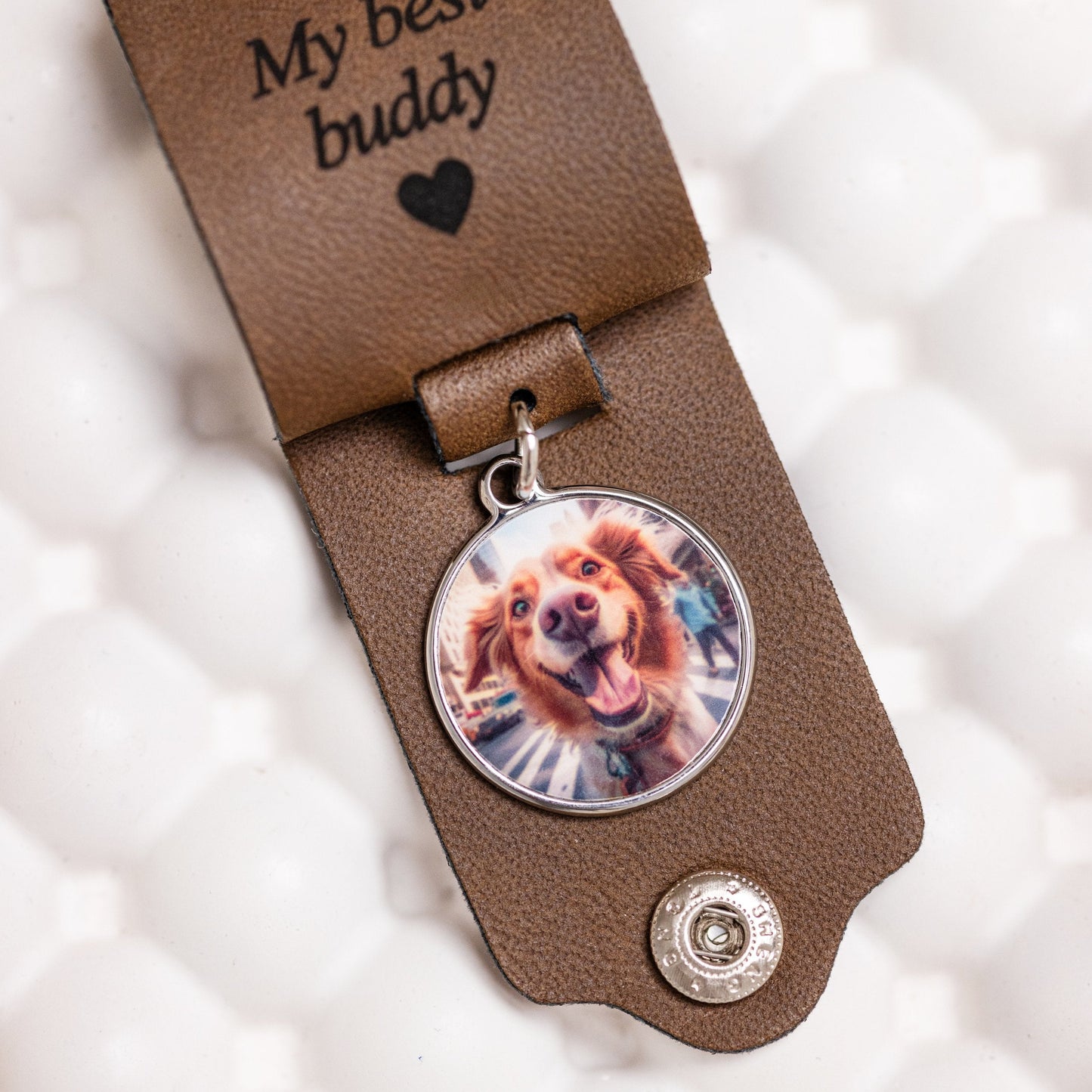 Leather pet photo keychain