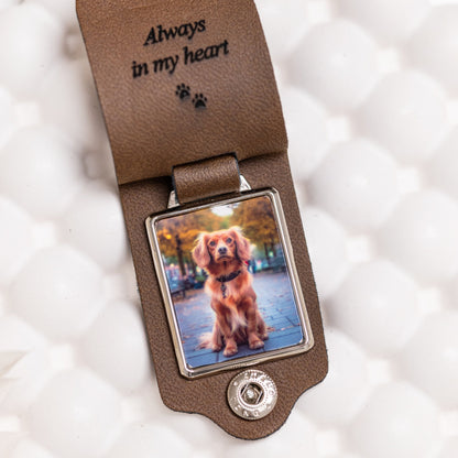 Leather pet photo keychain