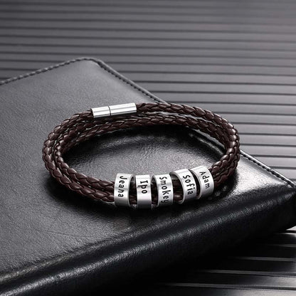 Men's Leather Bracelet - 5 Beads