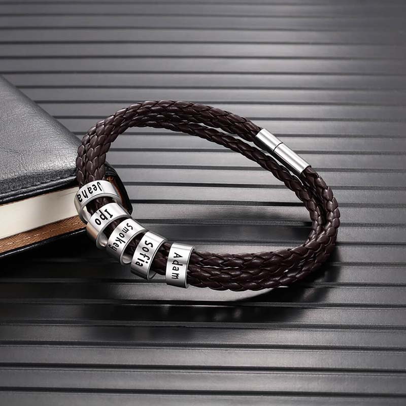 Men's Leather Bracelet - 5 Beads