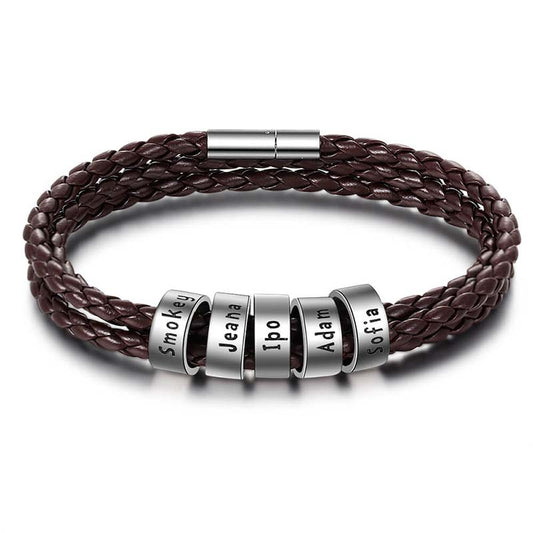 Men's Leather Bracelet - 5 Beads