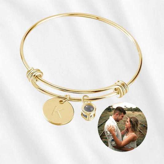 Bracelet with Picture Inside Initial Disc Bangle