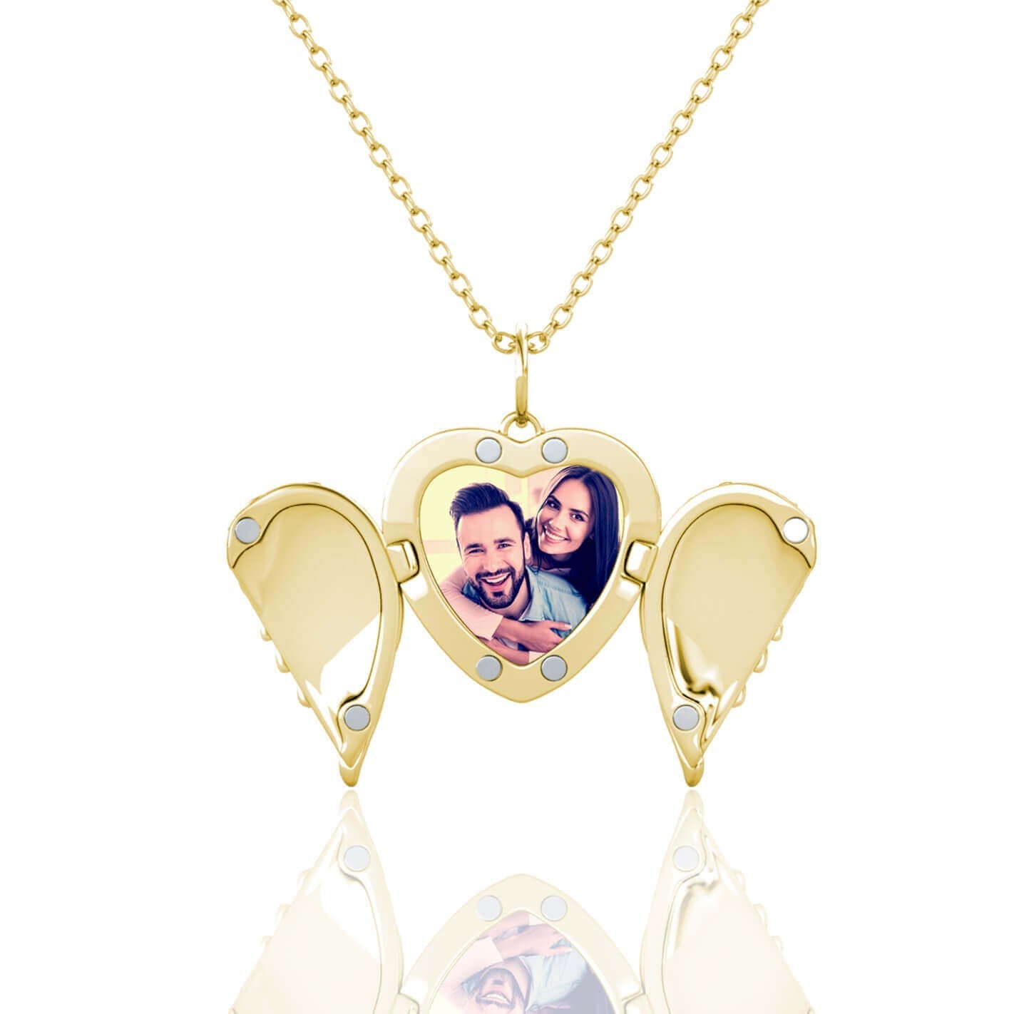 Heart Photo Locket Necklace with Picture Inside - Gold