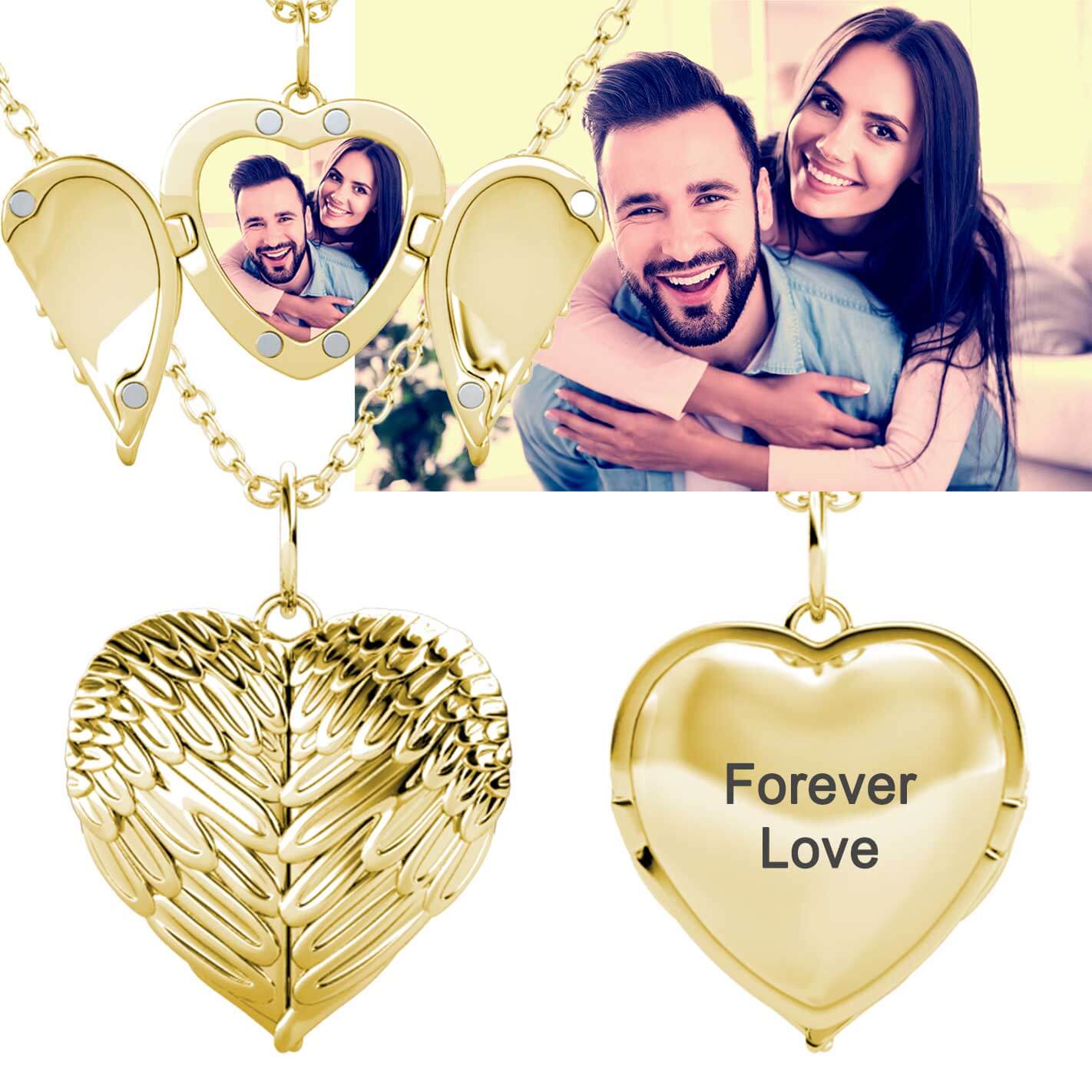 Heart Photo Locket Necklace with Picture Inside - Gold