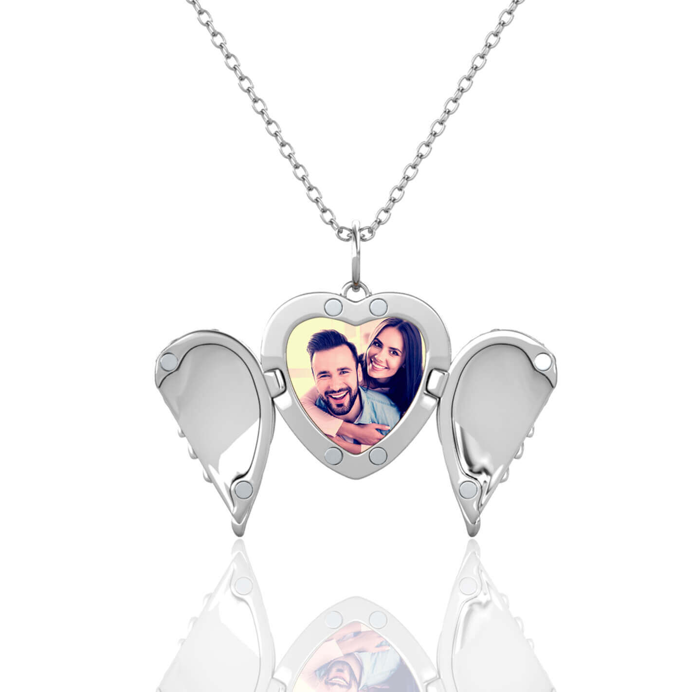 Heart Photo Locket Necklace with Picture Inside - Silver