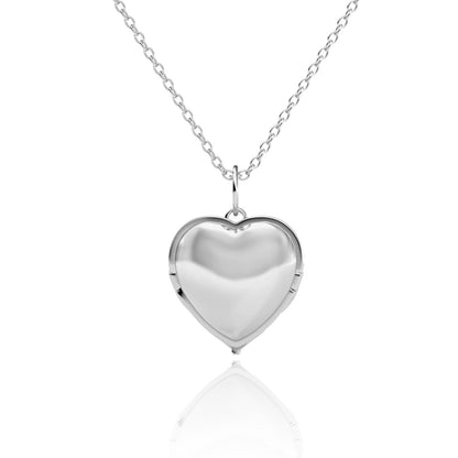 Heart Photo Locket Necklace with Picture Inside - Silver