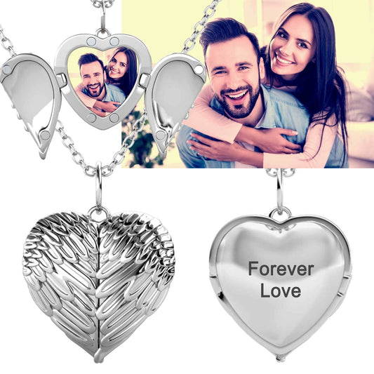 Heart Photo Locket Necklace with Picture Inside - Silver