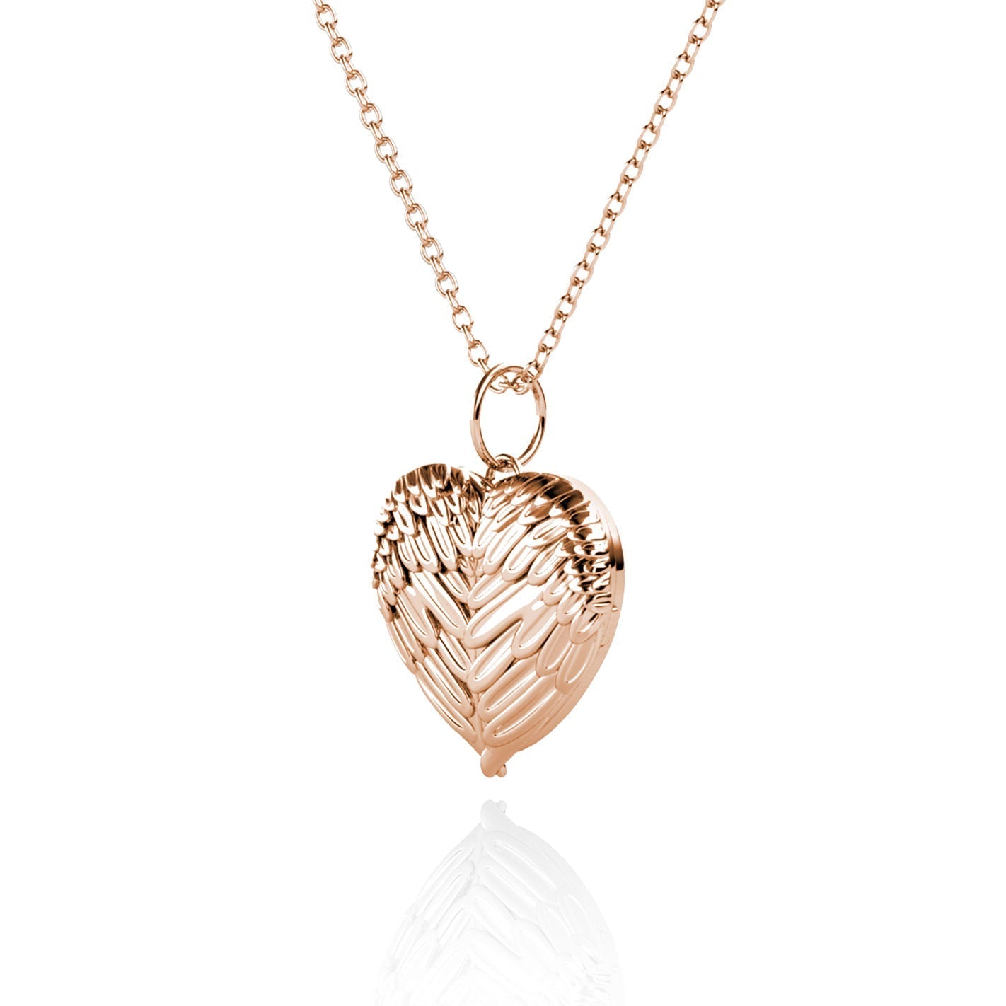 Angel Wings Heart Photo Locket Necklace with Picture Inside - Rose Gold